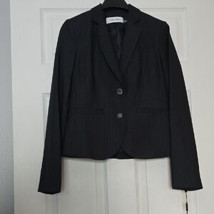 Calvin Klein Women's Dark GrayNavy Pinstripe Blazer Size 4P ⭐️NWT⭐️